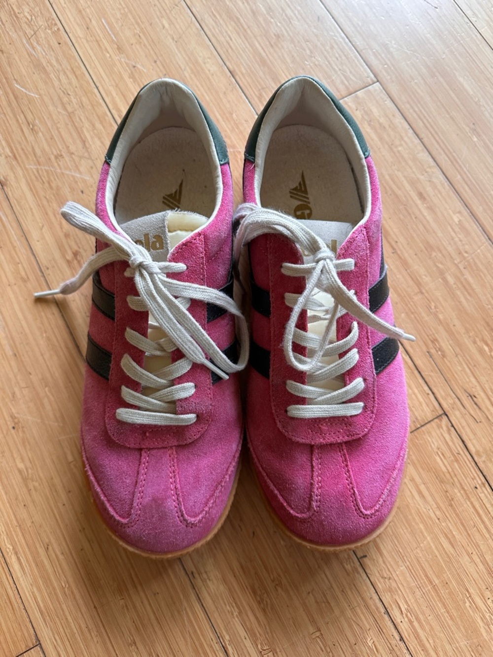 Gola Pink Suede Women's Sneakers with Dark Green Stripes